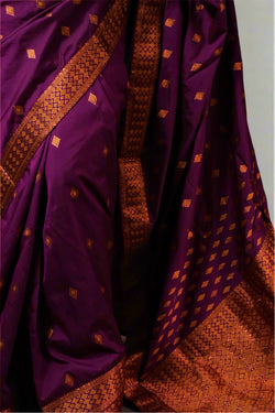Assam Handmade Purple & Gold Mixed Pat Silk Mix Saree