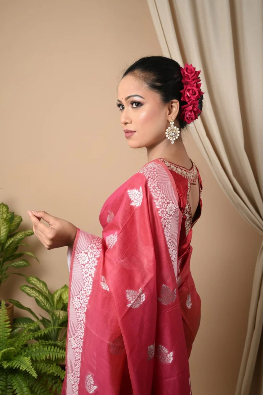 Assam Ruby & Silver Handloom Mix Pat Silk Mekhela Chador