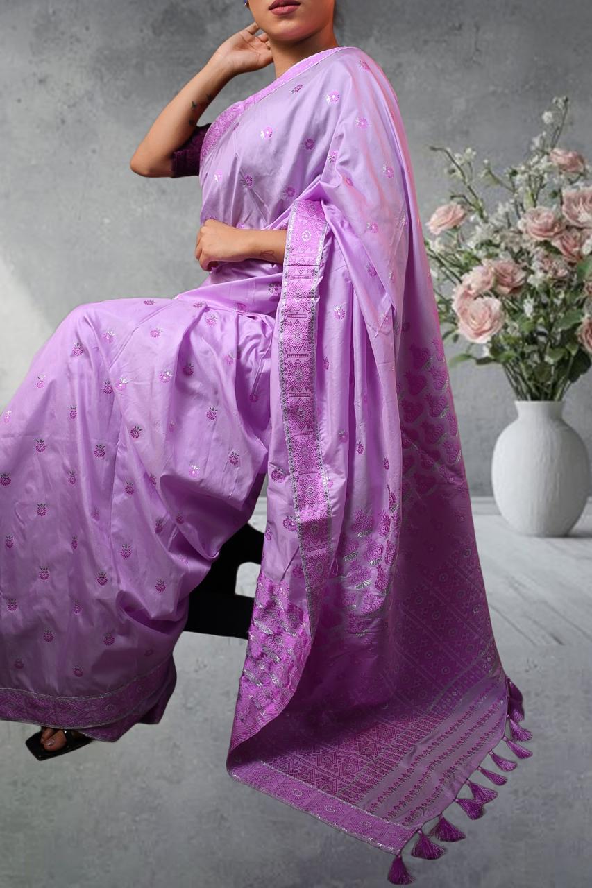 Assam Handloom Purple & Pink Mix Pat Silk Saree