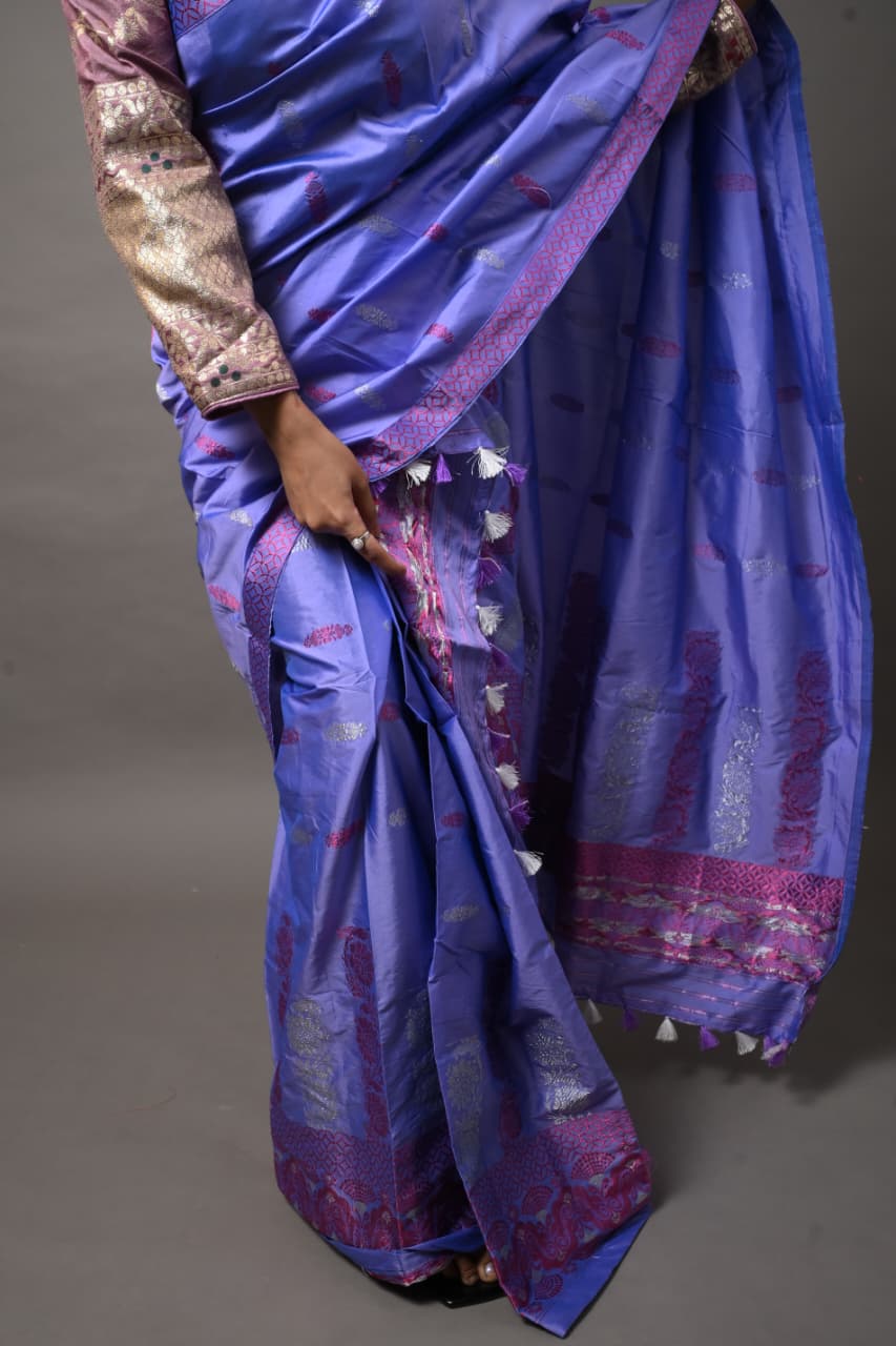 Assam Handloom Lavender & Pink Mix Pat Silk Mekhela Chador